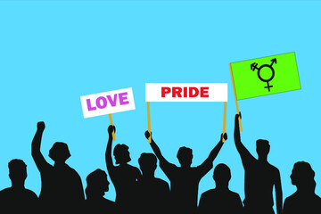 Vector illustration of the crowd that is expressing its attitude regarding to Israel transgender and genderqueer pride on white background. Love and Pride posters.