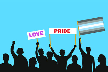 Vector illustration of the crowd that is expressing its attitude regarding to Demiboy pride on white background. Love and Pride posters.