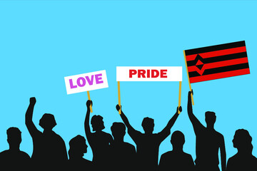 Vector illustration of the crowd that is expressing its attitude regarding to Fisting fetish pride on white background. Love and Pride posters.
