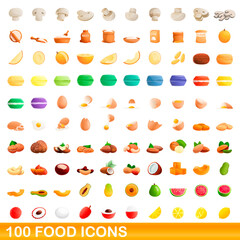 Fototapeta premium 100 food icons set. Cartoon illustration of 100 food icons vector set isolated on white background