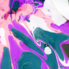 Colorful marble ink texture on watercolor paper background. Marble stone image. Bath bomb effect. Psychedelic biomorphic art.