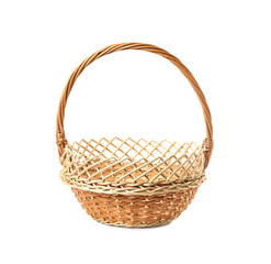 Fototapeta na wymiar Empty wicker basket isolated on white. Easter item
