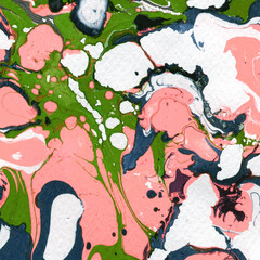 Colorful marble ink texture on watercolor paper background. Marble stone image. Bath bomb effect. Psychedelic biomorphic art.