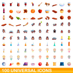 100 universal icons set. Cartoon illustration of 100 universal icons vector set isolated on white background