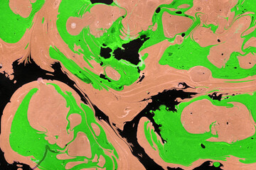 Colorful marble ink texture on watercolor paper background. Marble stone image. Bath bomb effect. Psychedelic biomorphic art.