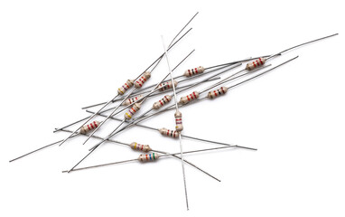 set of color coded resistors. isolated on white background.