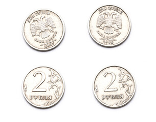 coins of russia. the cost of 2 Russian rubles. isolated on white background.