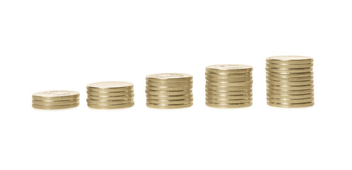 Stacked coins on white background. Investment concept
