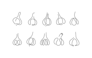 One line art style garlic. Abstract creative food in minimalism design. Hand drawn vector illustration. 
