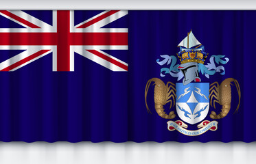 Flag of Tristan da Cunha on silk curtain, stage performance event ceremony show ,3d illustration