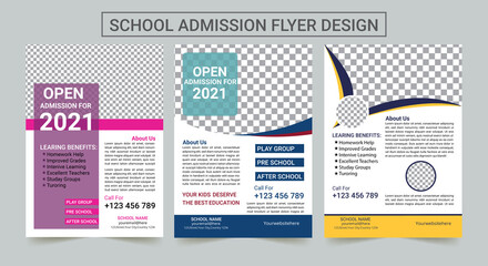 School education flyer template layout Set. Back To School Flyer Creative Design. Education, Admission. booklet, leaflet, magazines, annual reports, advertising posters.