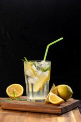 Fresh cocktail with lemon and soda water