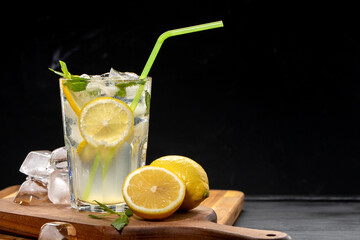 Fresh cocktail with lemon and soda water