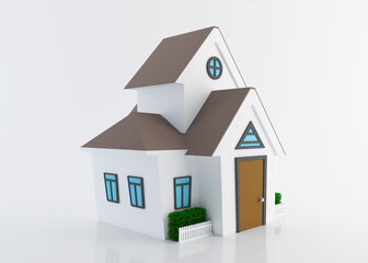 3D house with green plants. Construction concept. Isolated on white background with clipping path. 3D illustration