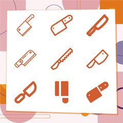 Simple set of 9 icons related to cleaver