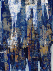 Abstract background with dark blue oil paint and torn paper. 
