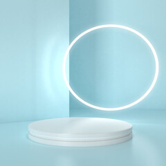 Abstract minimal mock up pastel color Scene, blue geometric shape podium background,3d render
