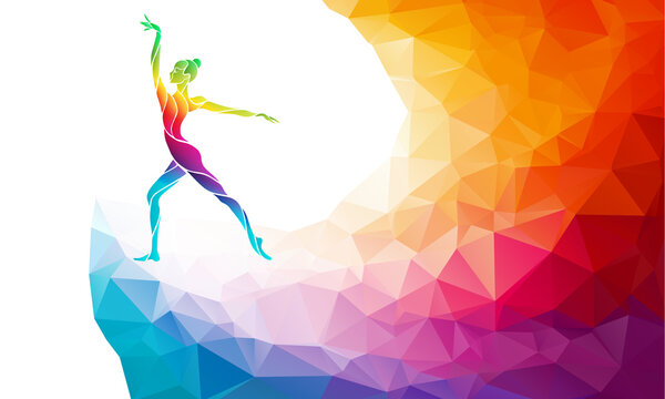 Creative silhouette of gymnastic girl on multicolor back