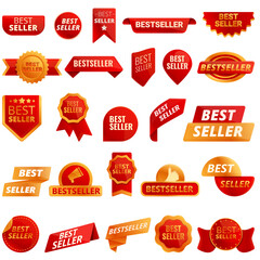 Best seller icons set. Cartoon set of best seller vector icons for web design
