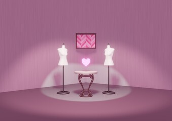 女性型２体のトルソーマネキン　愛情イメージ　3DCG
