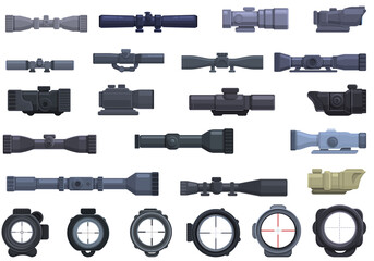 Telescopic sight icons set. Cartoon set of telescopic sight vector icons for web design