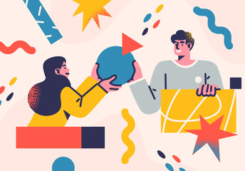 Flat style business people illustration. Coworkers characters communication. Casual business concept vector