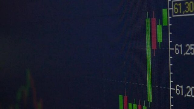 Candlestick stock chart green red on blue background
