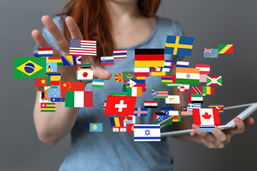 Global communication, international messaging and translation concept