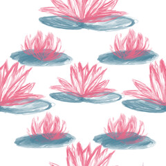 Pattern of pink lilies and green leaves