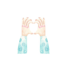heart made by hands, leaves watercolor illustration