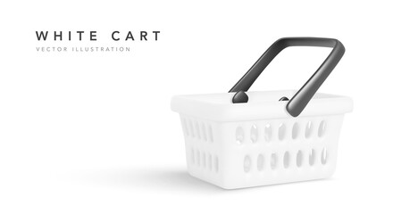 White empty shopping basket. Online store. Realistic shopping cart isolated on white background. Vector illustration