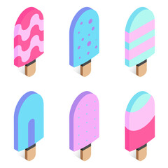 Ice crem set. Vector illustration in isometric style. 3d ice cream icons