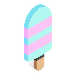 Ice crem with stripes on a stick. Vector illustration in isometric style. 3d ice cream icon.