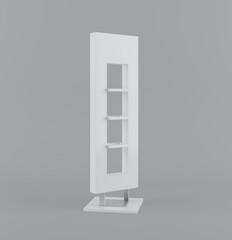 White Floor Display Rack For Supermarket Blank Empty Displays With Shelves Products On Gray Background Isolated. Ready For Your Design. Product Packing with clipping path. 3D rendering