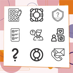 Simple set of 9 icons related to questions