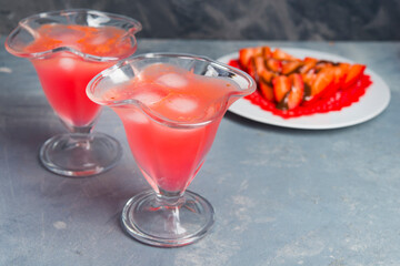 Cockteil of strawberry for romantinc scene close up