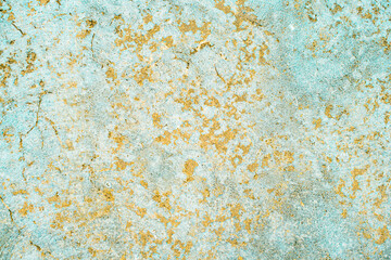 marble, concrete aged texture. old, vintage celadon green, Fortuna Gold background. gold with roughness and cracks
