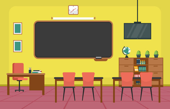 Empty Classroom Interior Education Elementary School Class Nobody Illustration