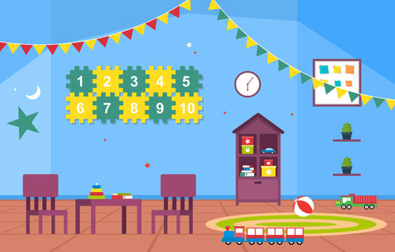 Classroom Interior Education Elementary Kindergarten Children School Illustration © jongjawi