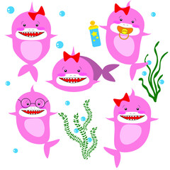 baby shark,cartoon, animal, baby, cute, love, illustration, card, cat, pink, child, happy, design, icon, art, flower, birthday, pattern, drawing, set, fun, heart, vector, owl, bird, decoration