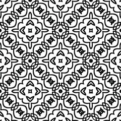  Geometric vector pattern with triangular elements. Seamless abstract ornament for wallpapers and backgrounds. Black and white colors.