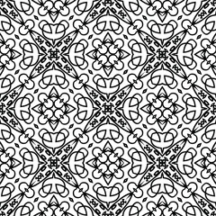  Geometric vector pattern with triangular elements. Seamless abstract ornament for wallpapers and backgrounds. Black and white colors.