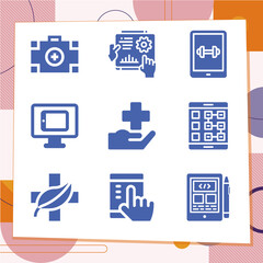 Simple set of 9 icons related to aspirin