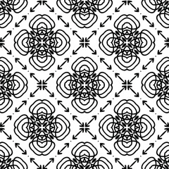  Geometric vector pattern with triangular elements. Seamless abstract ornament for wallpapers and backgrounds. Black and white colors.