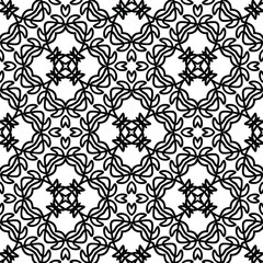  Geometric vector pattern with triangular elements. Seamless abstract ornament for wallpapers and backgrounds. Black and white colors.