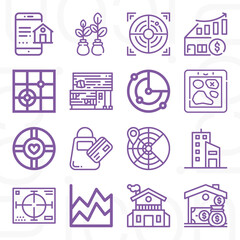 16 pack of acres  lineal web icons set