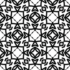  Geometric vector pattern with triangular elements. Seamless abstract ornament for wallpapers and backgrounds. Black and white colors.