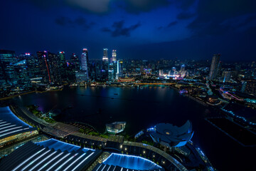 Fototapeta na wymiar Wide panorama of Singapore cityscape at night.