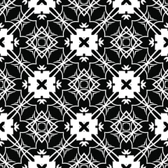  Geometric vector pattern with triangular elements. Seamless abstract ornament for wallpapers and backgrounds. Black and white colors.