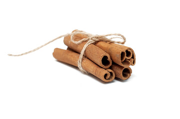 Cinnamon sticks isolated on white background close up